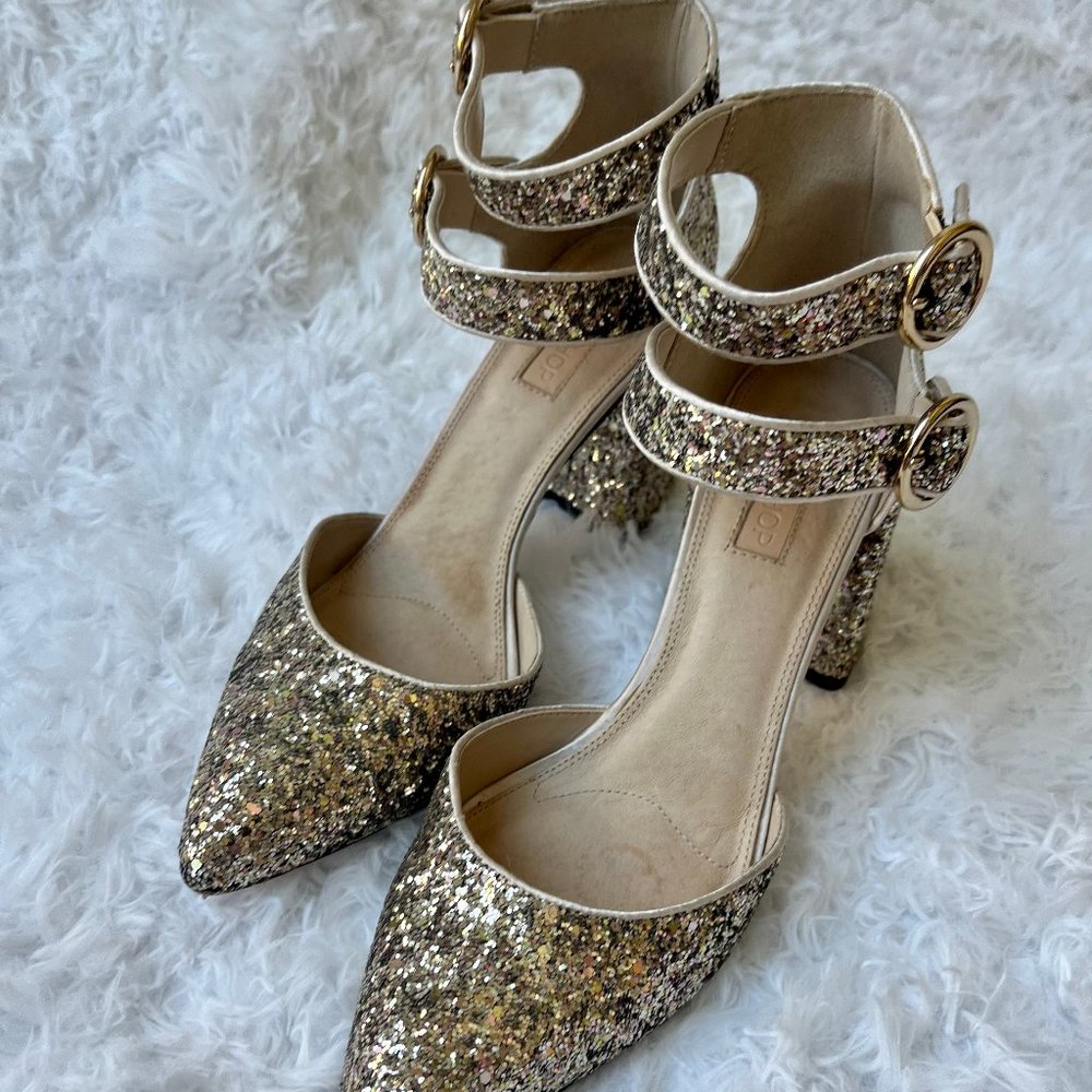 TOPSHOP gold glitter heels